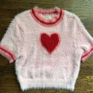Kimchi Blue Pink and Red Heart Cropped Angora Sweater Size Large